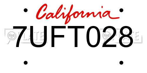 7UFT028 California License Plate