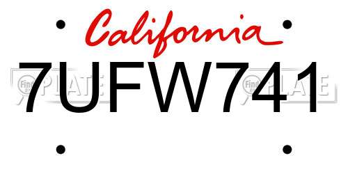 7UFW741 California License Plate