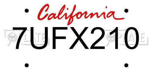7UFX210 California License Plate
