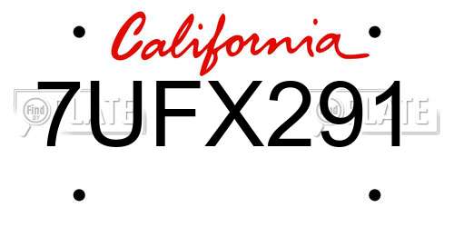 7UFX291 California License Plate