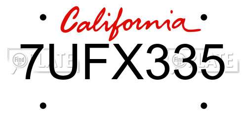 7UFX335 California License Plate