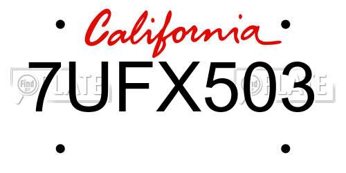 7UFX503 California License Plate