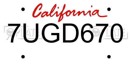 7UGD670 California License Plate