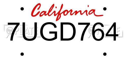 7UGD764 California License Plate