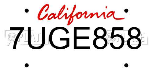 7UGE858 California License Plate