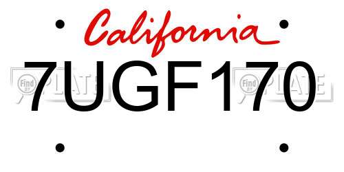 7UGF170 California License Plate
