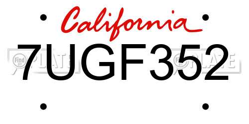 7UGF352 California License Plate