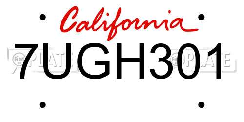 7UGH301 California License Plate