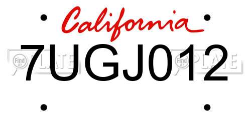 7UGJ012 California License Plate