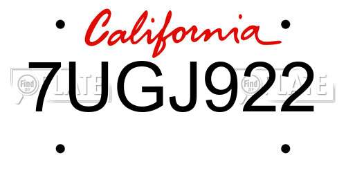 7UGJ922 California License Plate