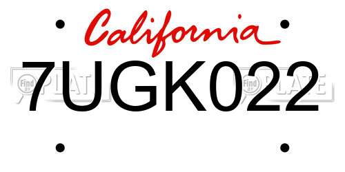 7UGK022 California License Plate