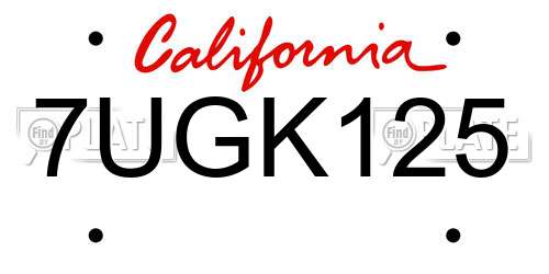 7UGK125 California License Plate