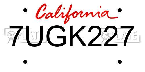 7UGK227 California License Plate