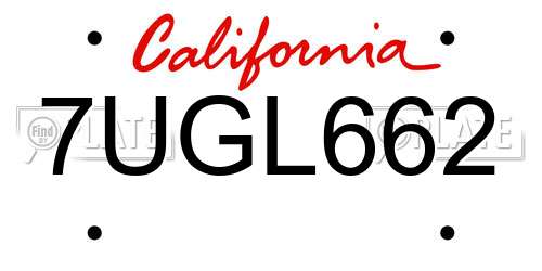 7UGL662 California License Plate