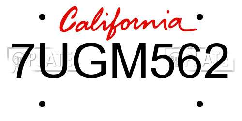 7UGM562 California License Plate