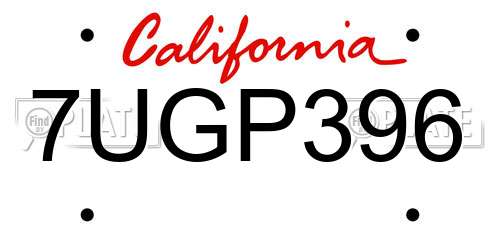 7UGP396 California License Plate