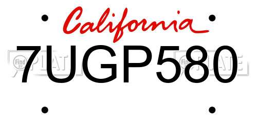7UGP580 California License Plate