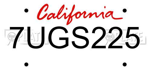 7UGS225 California License Plate