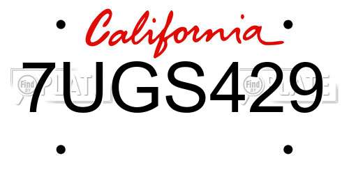 7UGS429 California License Plate