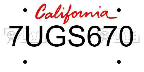 7UGS670 California License Plate