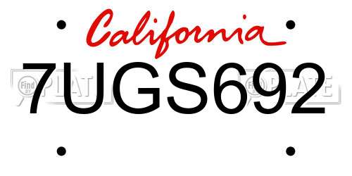 7UGS692 California License Plate