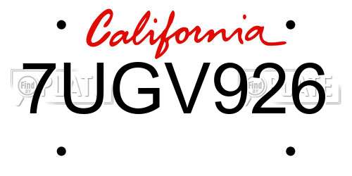 7UGV926 California License Plate