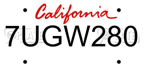 7UGW280 California License Plate
