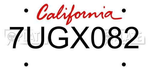 7UGX082 California License Plate