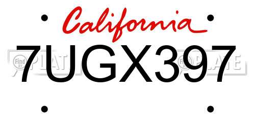 7UGX397 California License Plate