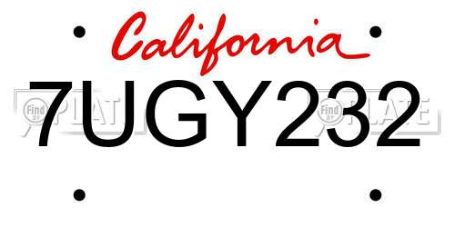 7UGY232 California License Plate