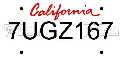 7UGZ167 California License Plate