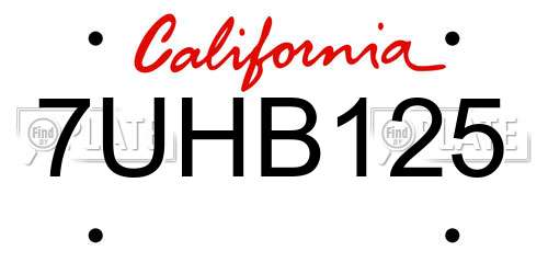 7UHB125 California License Plate