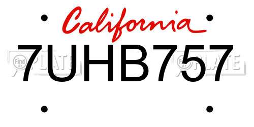 7UHB757 California License Plate
