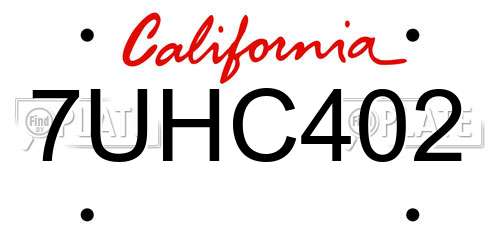 7UHC402 California License Plate