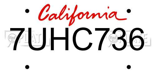 7UHC736 California License Plate