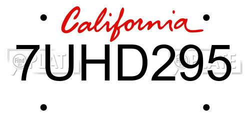 7UHD295 California License Plate