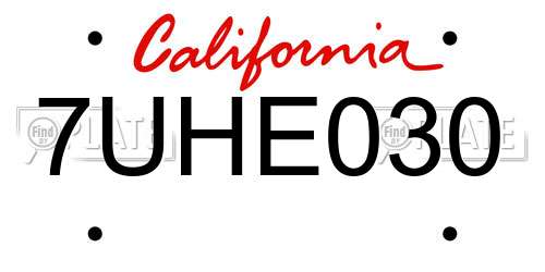 7UHE030 California License Plate