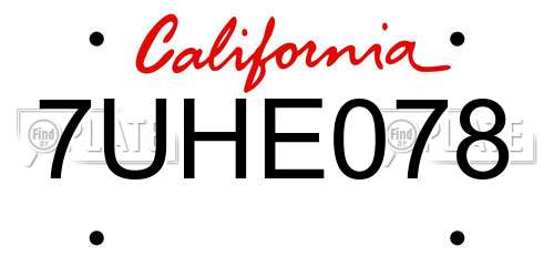 7UHE078 California License Plate
