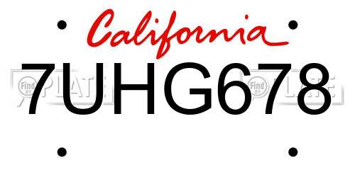 7UHG678 California License Plate