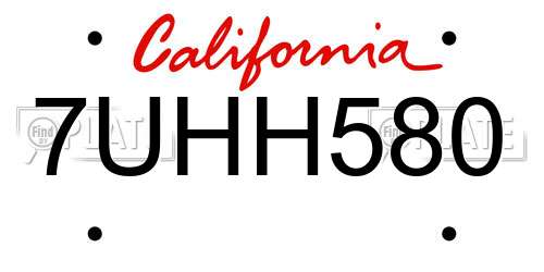 7UHH580 California License Plate