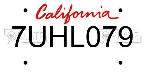 7UHL079 California License Plate