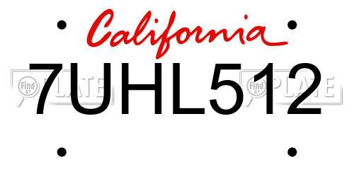 7UHL512 California License Plate