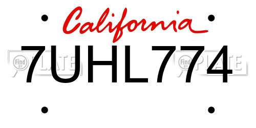 7UHL774 California License Plate