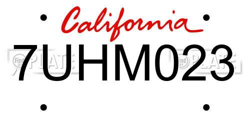 7UHM023 California License Plate