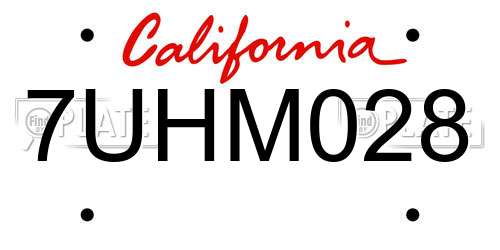 7UHM028 California License Plate