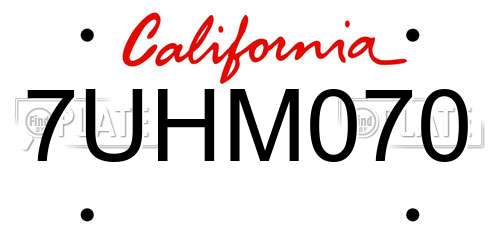 7UHM070 California License Plate