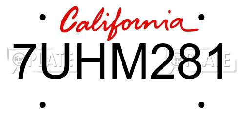 7UHM281 California License Plate