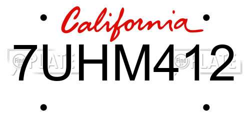 7UHM412 California License Plate
