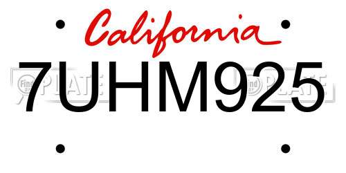 7UHM925 California License Plate