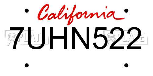 7UHN522 California License Plate